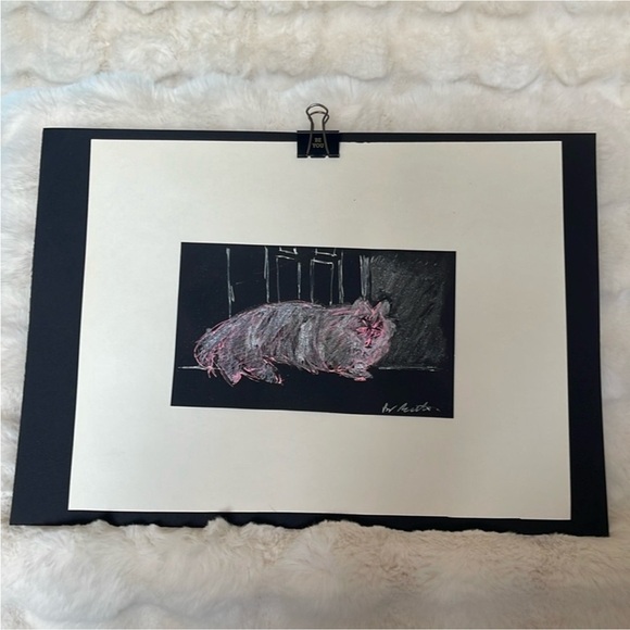 HANDCRAFTED by me of a cat sitting in a space with ink NWT pink silver and black - Picture 1 of 9